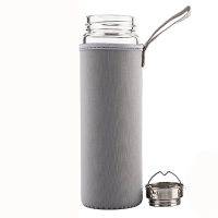 WATER BOTTLE GLASS WITH SLEEVE GREY